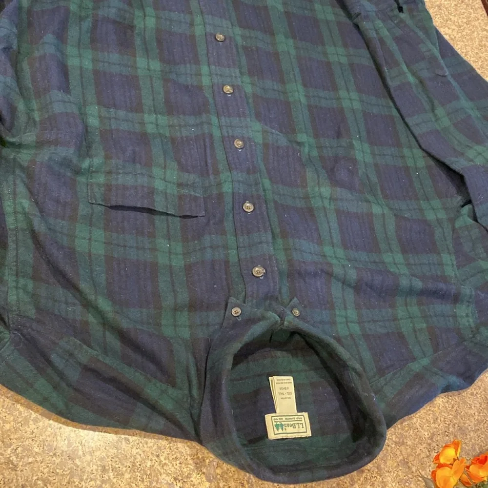 L.L. Bean Long Sleeve Plaid Flannel Cotton Shirt With FLAWS XXL Tall